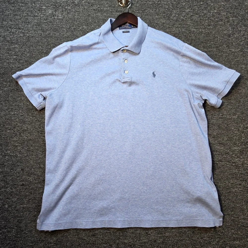 Polo Ralph Lauren Polo Shirt Men XL Classic Fit Short Sleeve Heather Blue Preppy